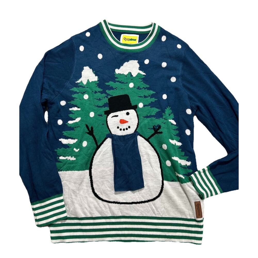 Tipsy Elves Men's‎ Peekaboo Snowman Ugly Christmas Sweater Sz XL Blue Holiday